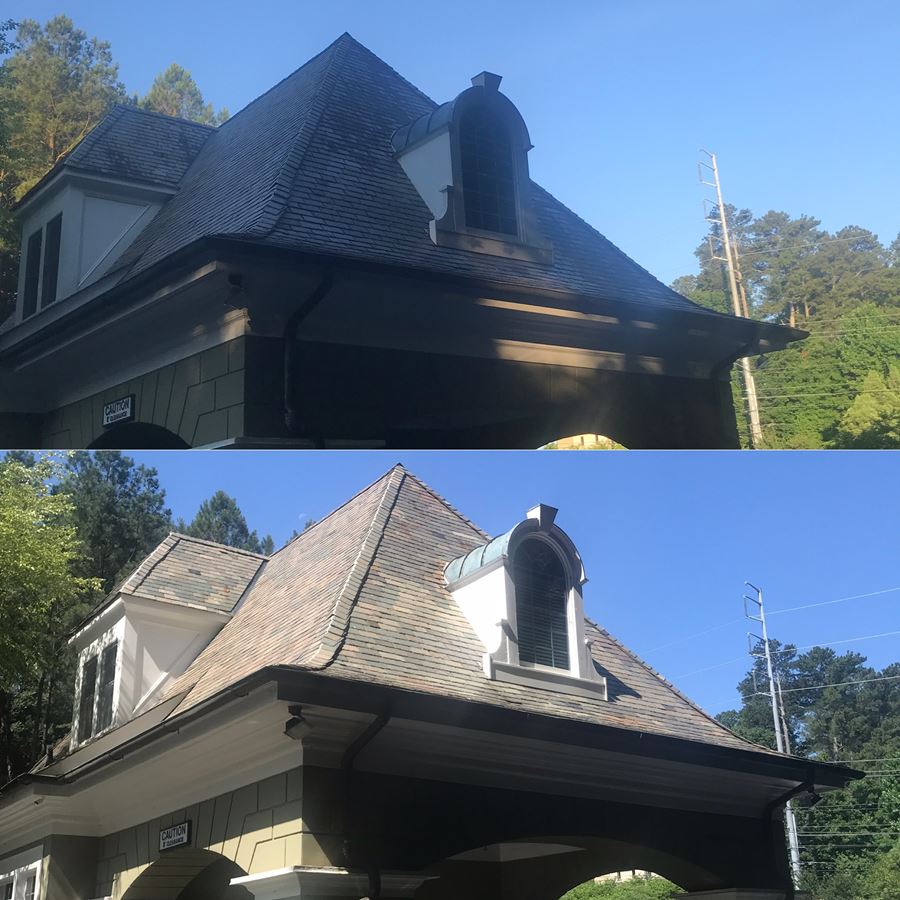 Slate Roof Cleaning of St. Ives County Club in Johns Creek, GA